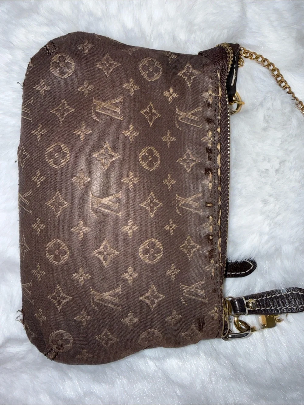 Louis Vuitton Brown Monogram Canvas Mini Lin Pochette with Chain Wristlet